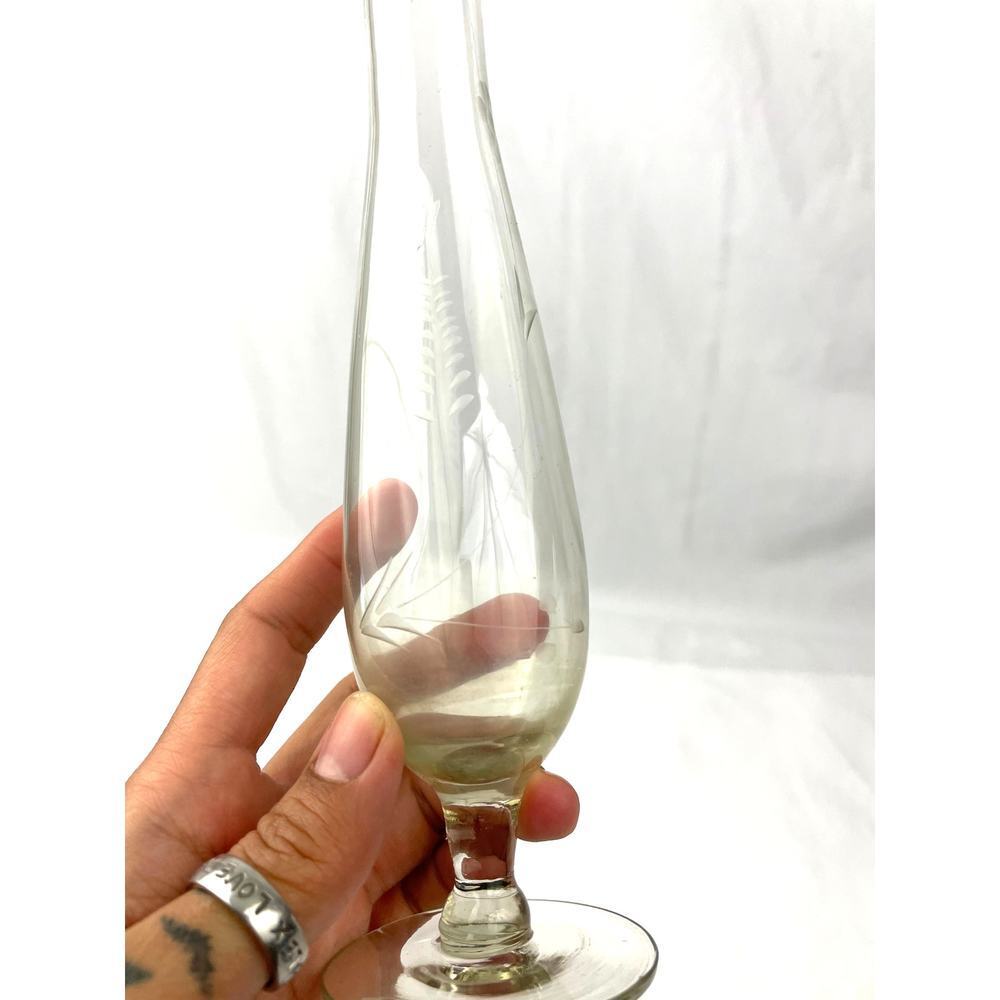 VTG‎ Flower Etched Glass Bud Vase Grape Design 10" Tall Clear Home Decor 1960's - Picture 6 of 12